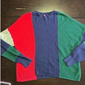 KITRI Colorblock Knit Sweater Crew Neck Long Sleeve Cotton Cashmere Men